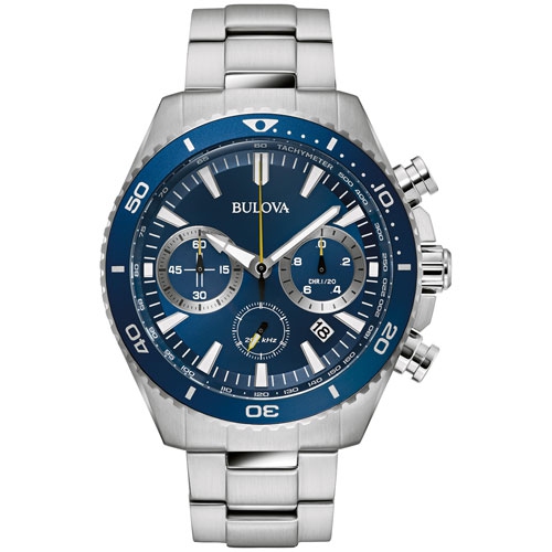 Open Box - Bulova Classic 46mm Men's Chronograph Sport Watch - Silver-Tone/Blue