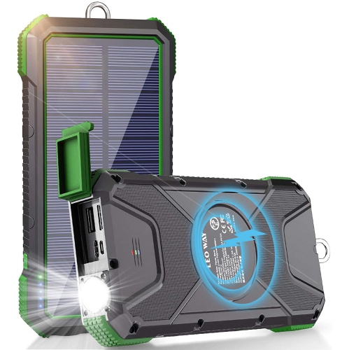 LEOWAY Solar Charger 26800Mah, Solar Charger Power Bank With 4 Outputs＆dual Inputs, 10W Wireless Solar Battery Charger With Led Flashlight