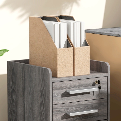 HOMCOM 3 Drawer File Cabinet with Lock and Edged Top, Lockable Filing Cabinet on Wheels for Letter and A4 Size, Grey