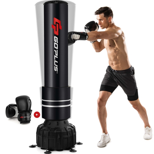 Goplus 71" Freestanding Punching Bag with 25 Suction Cups Gloves 182 lbs Sand Filling