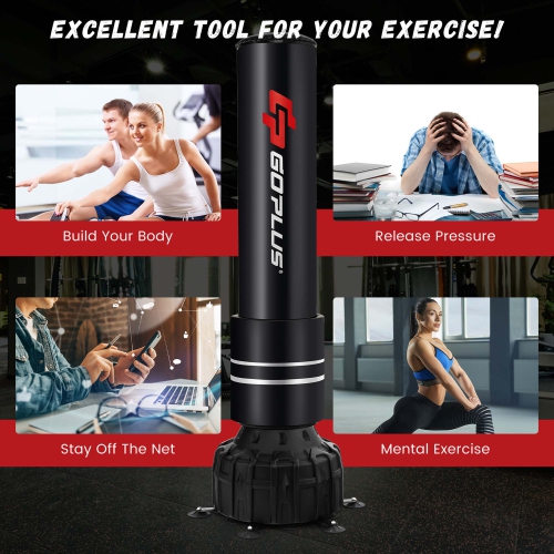 Goplus 71" Freestanding Punching Bag with 25 Suction Cups Gloves 182 lbs Sand Filling