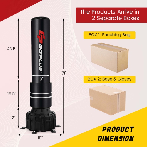 Goplus 71" Freestanding Punching Bag with 25 Suction Cups Gloves 182 lbs Sand Filling