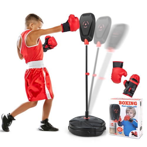 COSTWAY  Kids Punching Bag With Stand Height Adjustable Boxing Equipment With Gloves