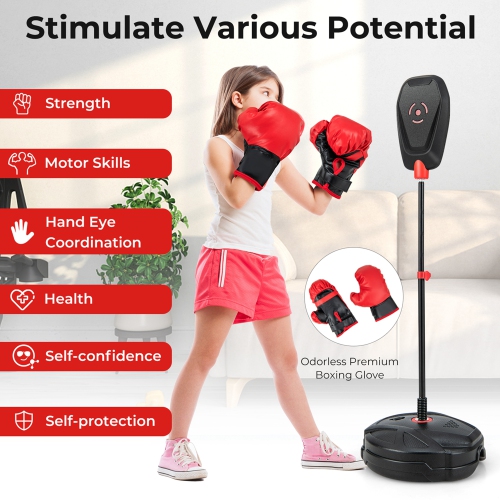 Costway Kids Punching Bag with Stand Height Adjustable Boxing Equipment with Gloves