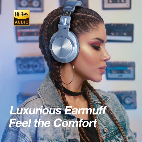 OneOdio A70 Bluetooth Wireless Bluetooth Over Ear and On-Ear Headphones with Deepbass Sound，72H Playtime,Hi-Res,Wired Audio Jack 3.5mm/6.35mm- Sky
