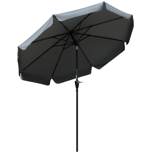 Parasol de patio extérieur Outsunny 8.5&nbsp;pi inclinable, parasol de table de marché rond avec volants, poteau en aluminium, manivelle, évent supér