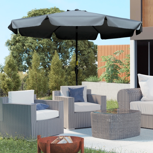 Outsunny 8.5 ft Outdoor Patio Umbrella with Tilt, Round Market Table Umbrella with Ruffles, Aluminium Pole, Crank, Top Vent for Garden, Backyard,