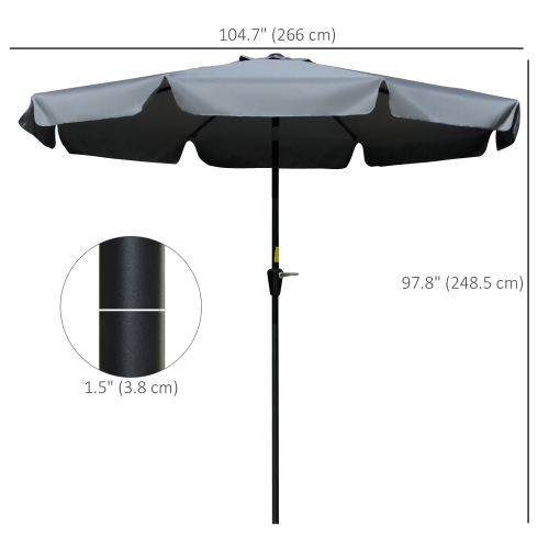 Outsunny 8.5 ft Outdoor Patio Umbrella with Tilt, Round Market Table Umbrella with Ruffles, Aluminium Pole, Crank, Top Vent for Garden, Backyard,