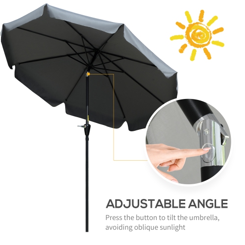 Outsunny 8.5 ft Outdoor Patio Umbrella with Tilt, Round Market Table Umbrella with Ruffles, Aluminium Pole, Crank, Top Vent for Garden, Backyard,