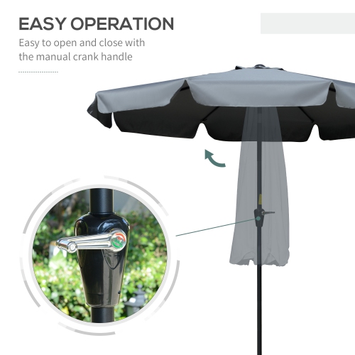 Outsunny 8.5 ft Outdoor Patio Umbrella with Tilt, Round Market Table Umbrella with Ruffles, Aluminium Pole, Crank, Top Vent for Garden, Backyard,