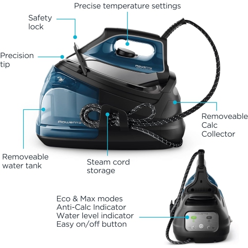 Rowenta Perfect Steam Pro DG8624U1, Stainless Steel Soleplate Professional Steam Station for Clothes 37 Ounce Removable Tank Fast Heat Up, 1800 Watts