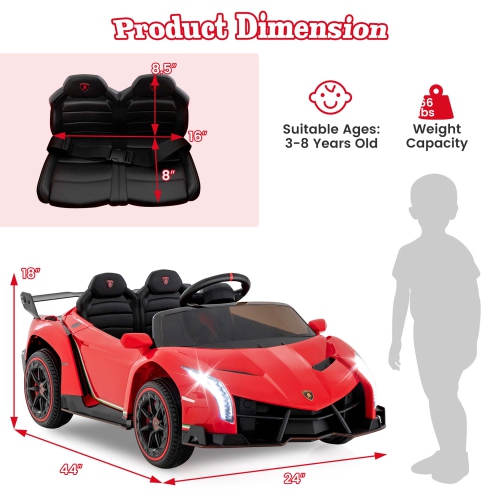 Costway Licensed Lamborghini 4WD Kids Ride-on Sports Car 12V Battery Powered 2.4G Remote