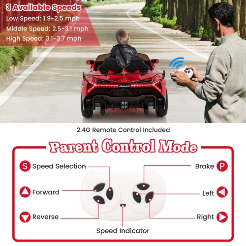 Costway Licensed Lamborghini 4WD Kids Ride-on Sports Car 12V Battery Powered 2.4G Remote