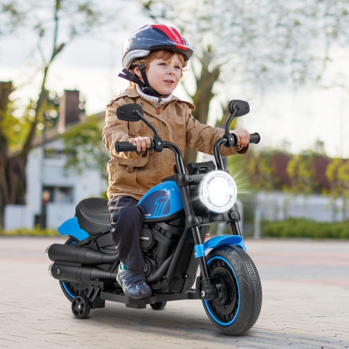 Costway 6V Kids Electric Motorcycle with Training Wheels LED Headlights Music Board