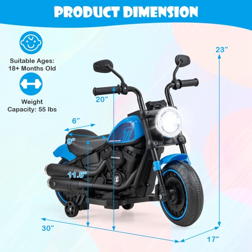 Costway 6V Kids Electric Motorcycle with Training Wheels LED Headlights Music Board