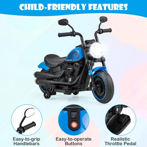 Costway 6V Kids Electric Motorcycle with Training Wheels LED Headlights Music Board