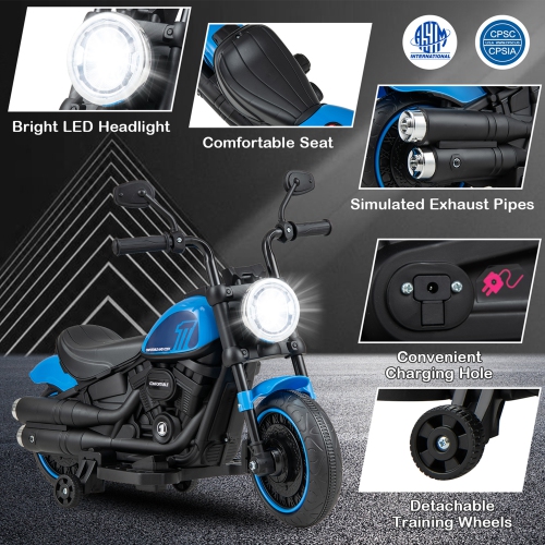 Costway 6V Kids Electric Motorcycle with Training Wheels LED Headlights Music Board
