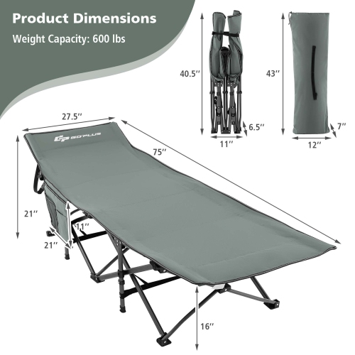 Goplus Wide Foldable Camping Cot Heavy-Duty Steel Indoor & Outdoor Sleeping Cot