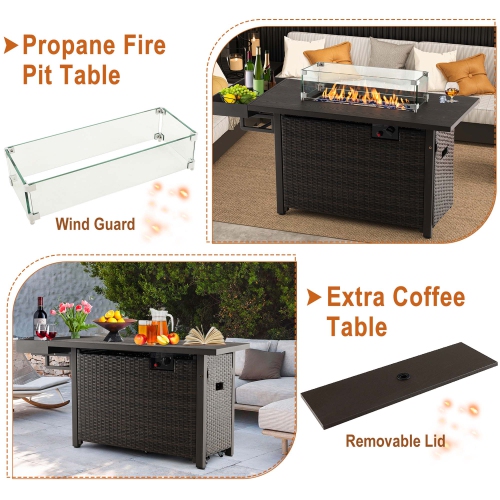 Costway 52" Outdoor Gas Fire Pit Table Patio Propane Firepit with Cover 50,000 BTU