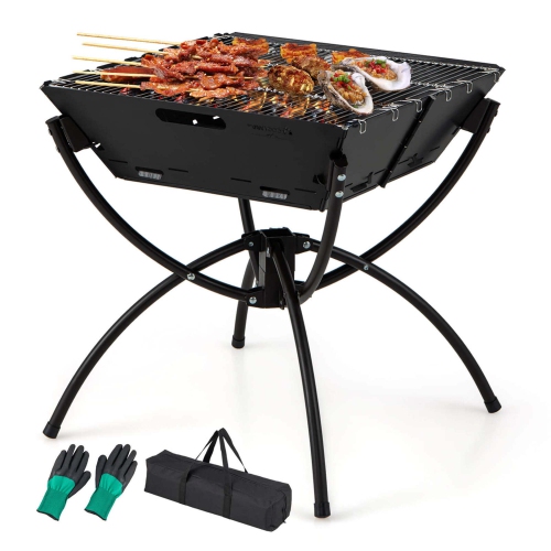 COSTWAY  3-In-1 Portable Charcoal Grill Folding Camping Fire Pit With Carrying Bag & Gloves