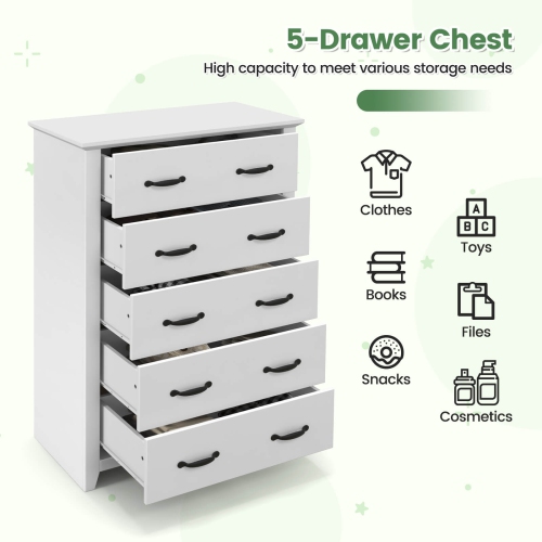 Costway 5 Drawer Chest Storage Dresser Tall Cabinet Organizer Bedroom Hallway