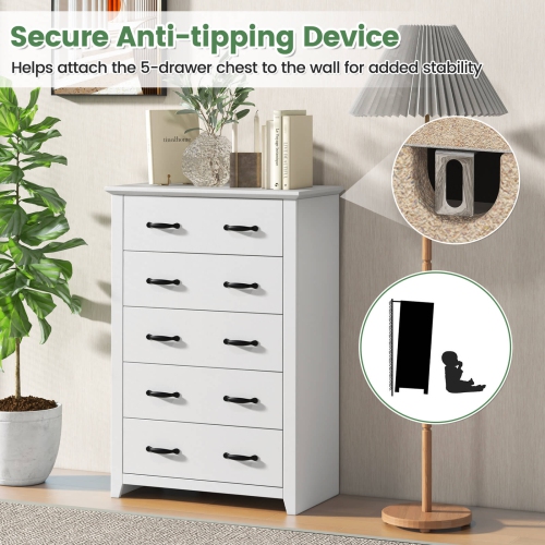 Costway 5 Drawer Chest Storage Dresser Tall Cabinet Organizer Bedroom Hallway