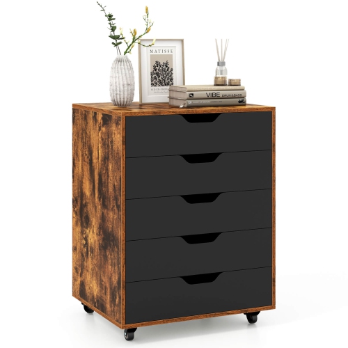 Costway 5-Drawer Lateral File Cabinet with Wheels Modern Chest of Drawers for Home