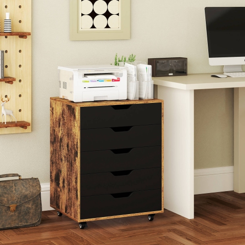 Costway 5-Drawer Lateral File Cabinet with Wheels Modern Chest of Drawers for Home