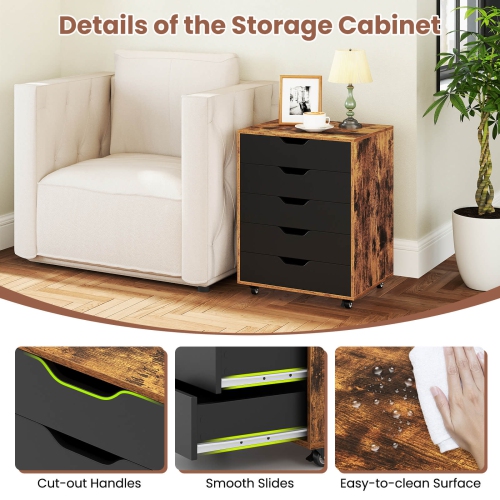 Costway 5-Drawer Lateral File Cabinet with Wheels Modern Chest of Drawers for Home