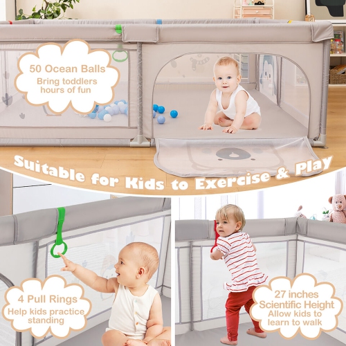 Gymax Large Baby Playpen Kids Play Yard Activity Center 81'' x 57.5'' Penguin Pattern Gray