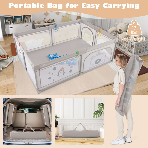 Gymax Large Baby Playpen Kids Play Yard Activity Center 81'' x 57.5'' Penguin Pattern Gray