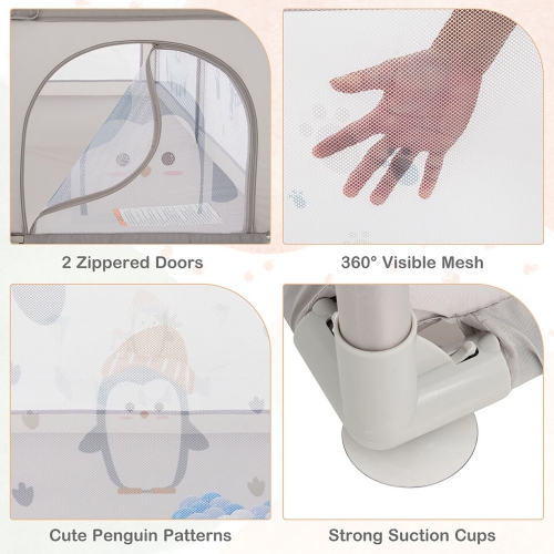 Gymax Large Baby Playpen Kids Play Yard Activity Center 81'' x 57.5'' Penguin Pattern Gray
