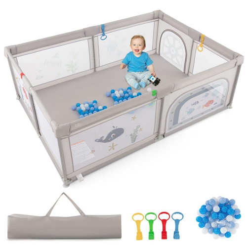 Gymax Large Baby Playpen Kids Play Yard Activity Center 81'' x 57.5'' Whale Pattern