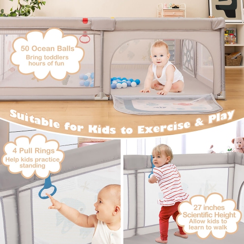 Gymax Large Baby Playpen Kids Play Yard Activity Center 81'' x 57.5'' Whale Pattern