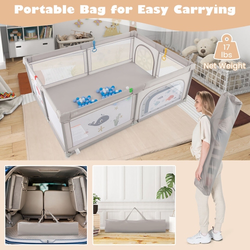 Gymax Large Baby Playpen Kids Play Yard Activity Center 81'' x 57.5'' Whale Pattern