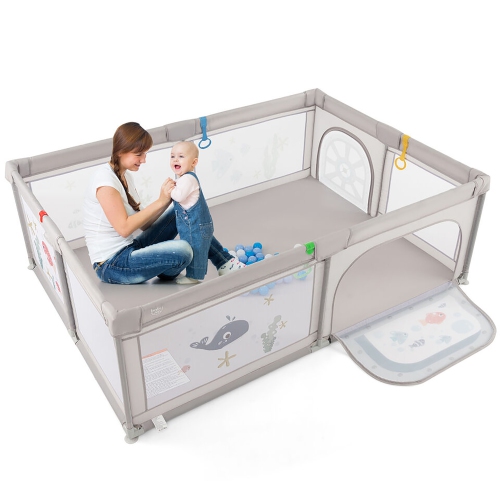 Gymax Large Baby Playpen Kids Play Yard Activity Center 81'' x 57.5'' Whale Pattern