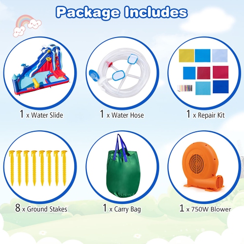 Gymax Inflatable Water Slide Park w/750W Blower Slide 2 Splash Pools Climbing Wall