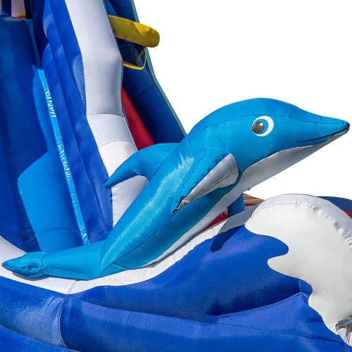 Gymax Inflatable Water Slide Park w/750W Blower Slide 2 Splash Pools Climbing Wall