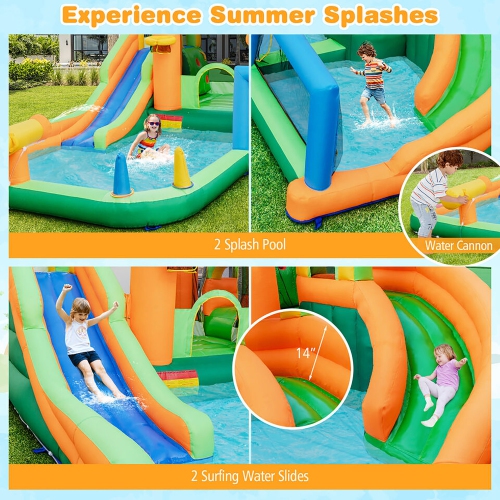 Gymax Kids Inflatable Water Slide Park w/750W Blower Basketball Rim Wet Dry Combo