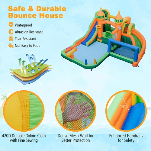 Gymax Kids Inflatable Water Slide Park w/735W Blower Basketball Rim Wet Dry Combo