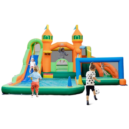 Gymax Kids Inflatable Water Slide Park w/735W Blower Basketball Rim Wet Dry Combo