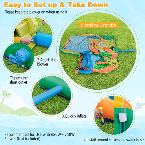 Gymax Kids Inflatable Water Slide Park w/ Splash Pools Wet Dry Combo Blower Excluded