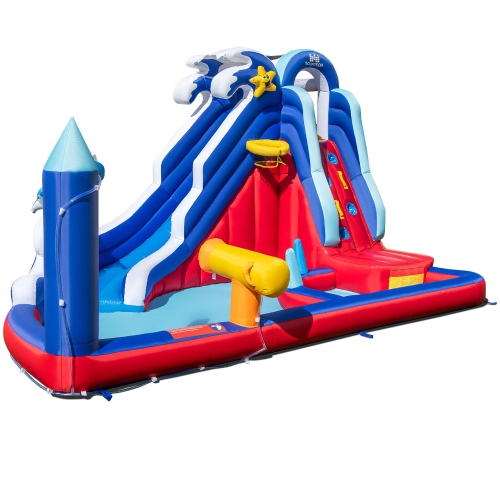 Gymax Inflatable Water Slide Park w/ Slide 2 Splash Pools Climbing Wall Without Blower