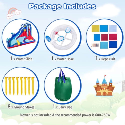 Gymax Inflatable Water Slide Park w/ Slide 2 Splash Pools Climbing Wall Without Blower