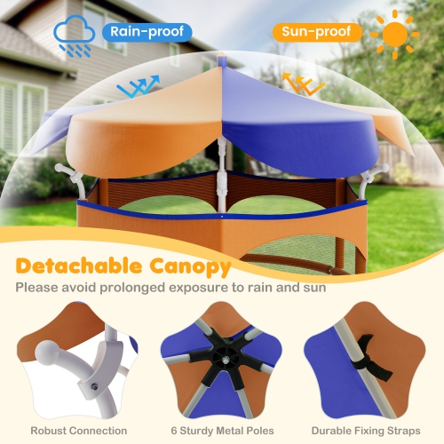 Gymax 64'' Kids Trampoline w/ Detachable Canopy Safety Enclosure Net Foam Handle Orange