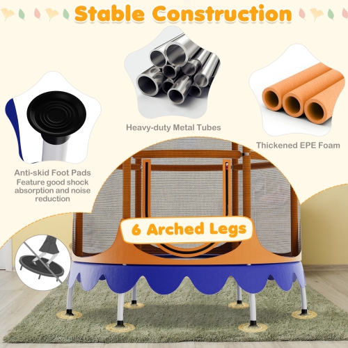 Gymax 64'' Kids Trampoline w/ Detachable Canopy Safety Enclosure Net Foam Handle Orange