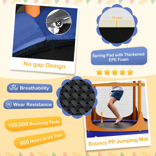 Gymax 64'' Kids Trampoline w/ Detachable Canopy Safety Enclosure Net Foam Handle Orange