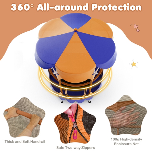 Gymax 64'' Kids Trampoline w/ Detachable Canopy Safety Enclosure Net Foam Handle Orange