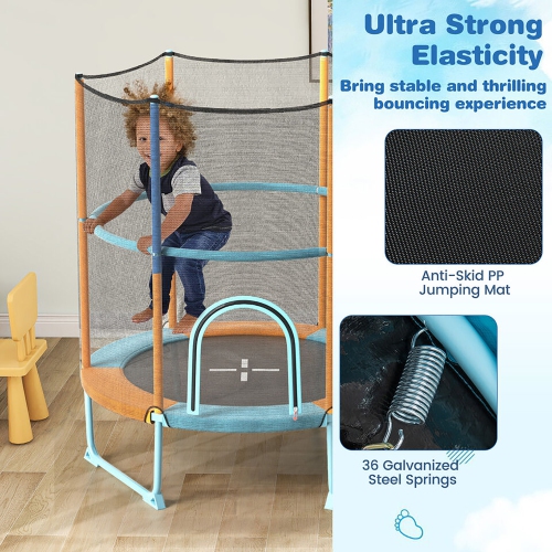 Gymax 60'' Trampoline for Kids w/ Gymnastic Bar Rings Foamed Handle No Gap Design