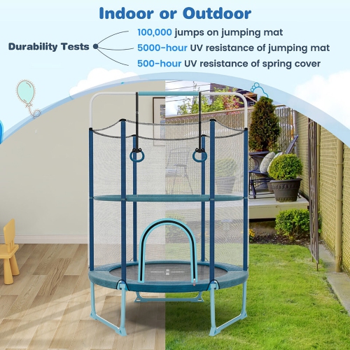 Gymax 60'' Trampoline for Kids w/ Gymnastic Bar Rings Foamed Handle No Gap Design